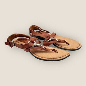 b.o.c. Womens Brown Leather Sandals Metal Accent Adjustable Ankle Strap Size 6M